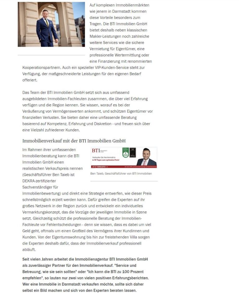 Zeitungsartikel über die BTI Immobilien GmbH im Handelsblatt